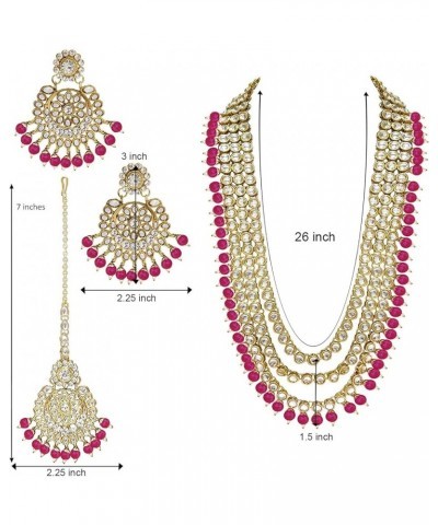 18k Gold Plated Indian Wedding Bollywood Kundan Pearl Beads Bridal Long Necklace Jewellery Set Pink $16.10 Jewelry Sets