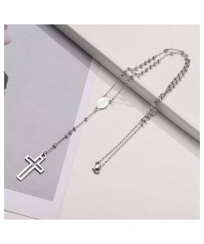 Unisex Black Stainless Steel Long Rosary Bead Chain Jesus Cross Catholic Crucifix Cross Necklace,36 XS.4mm Bead-virgin mary-S...