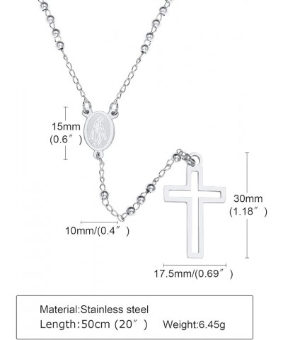 Unisex Black Stainless Steel Long Rosary Bead Chain Jesus Cross Catholic Crucifix Cross Necklace,36 XS.4mm Bead-virgin mary-S...