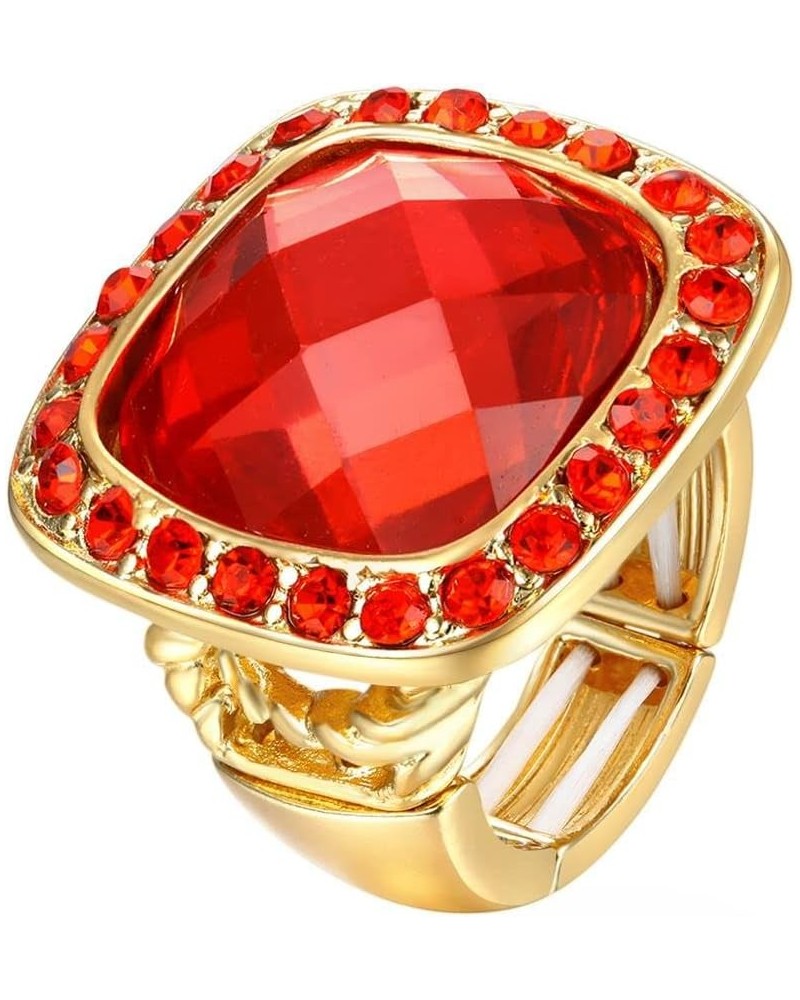 Girl's Alloy Resin Square Ring Women's Adjustable Rhinestone Stretch Finger Ring Novelty Jewelry for Cocktail Party Red $9.68...