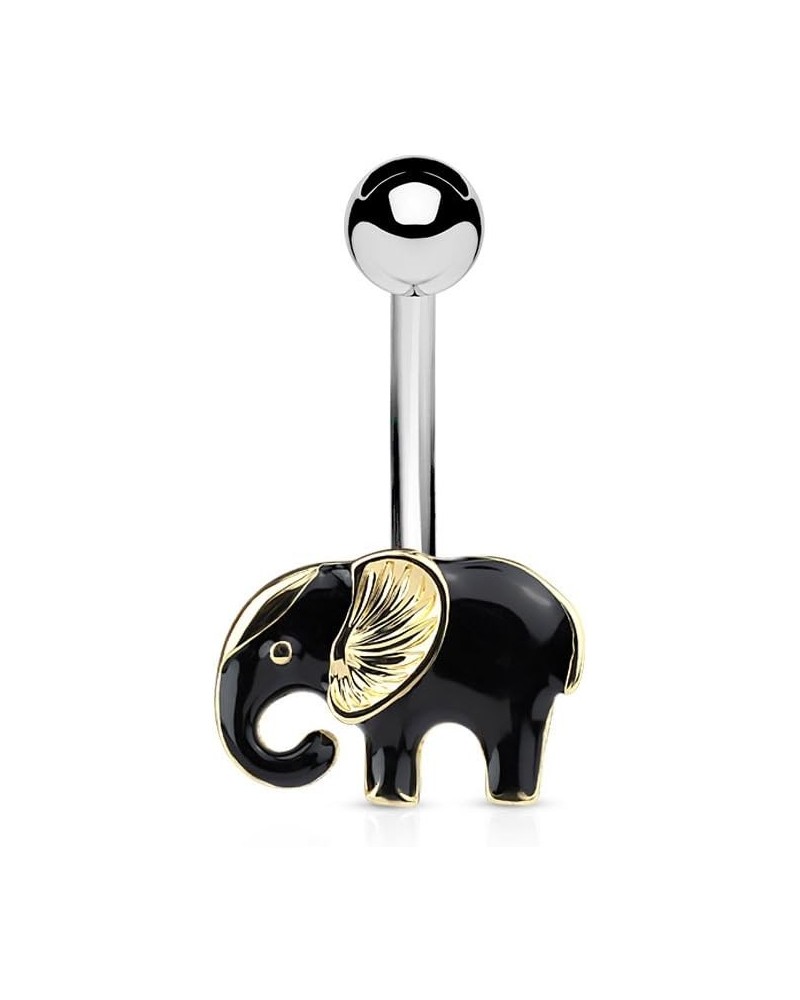 14GA 316L Surgical Steel Gold and Black Good Luck Elephant Belly Button Ring Silver Tone $9.29 Body Jewelry