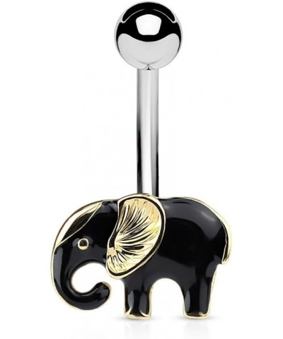 14GA 316L Surgical Steel Gold and Black Good Luck Elephant Belly Button Ring Silver Tone $9.29 Body Jewelry