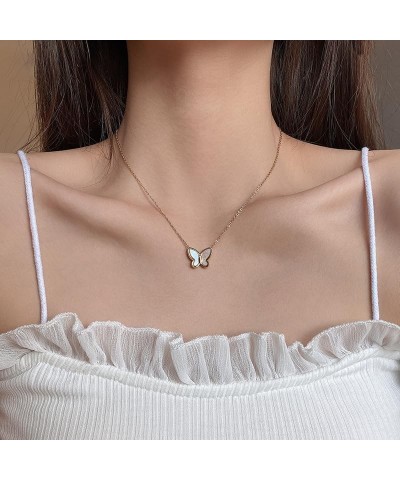 Butterfly Necklaces For Women, Cute Mother Of Pearl Pendant 18k Gold-Plated Butterfly Choker Lover Necklace Dianty Jewelry Tr...