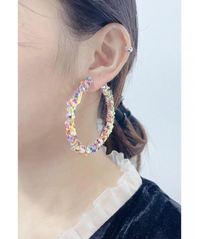 Shiny Colorful Sequin Large Hoop Earrings Wrapped Big Hoops Dangle Drop Huggie Earring Round Circle Statement Basketball Earr...