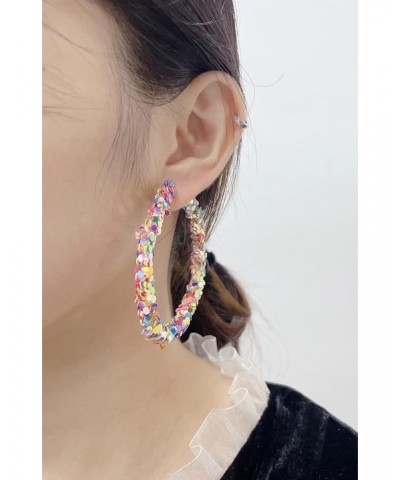 Shiny Colorful Sequin Large Hoop Earrings Wrapped Big Hoops Dangle Drop Huggie Earring Round Circle Statement Basketball Earr...