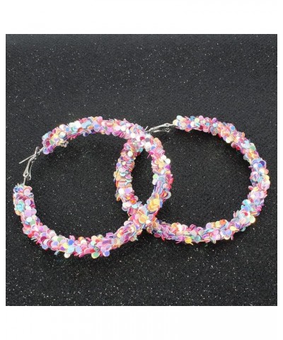 Shiny Colorful Sequin Large Hoop Earrings Wrapped Big Hoops Dangle Drop Huggie Earring Round Circle Statement Basketball Earr...