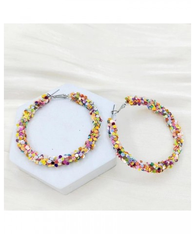 Shiny Colorful Sequin Large Hoop Earrings Wrapped Big Hoops Dangle Drop Huggie Earring Round Circle Statement Basketball Earr...