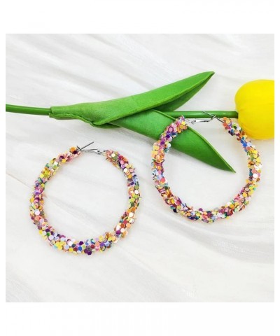 Shiny Colorful Sequin Large Hoop Earrings Wrapped Big Hoops Dangle Drop Huggie Earring Round Circle Statement Basketball Earr...