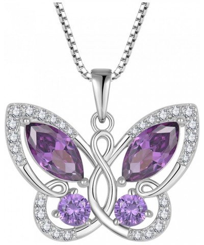 Butterfly Pendant Necklace for Women 925 Sterling Silver Birthstone Butterfly Jewelry Gifts 02-Amethyst-Feb $32.50 Necklaces