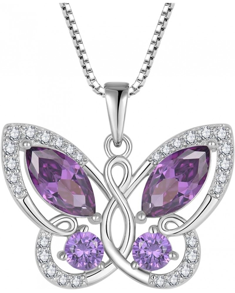 Butterfly Pendant Necklace for Women 925 Sterling Silver Birthstone Butterfly Jewelry Gifts 02-Amethyst-Feb $32.50 Necklaces