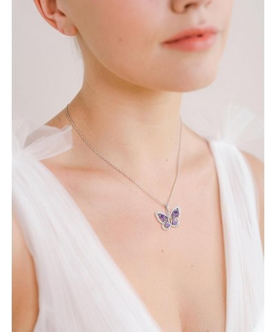 Butterfly Pendant Necklace for Women 925 Sterling Silver Birthstone Butterfly Jewelry Gifts 02-Amethyst-Feb $32.50 Necklaces