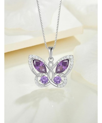 Butterfly Pendant Necklace for Women 925 Sterling Silver Birthstone Butterfly Jewelry Gifts 02-Amethyst-Feb $32.50 Necklaces