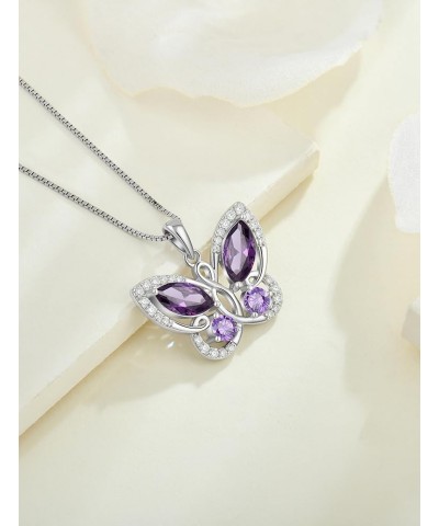 Butterfly Pendant Necklace for Women 925 Sterling Silver Birthstone Butterfly Jewelry Gifts 02-Amethyst-Feb $32.50 Necklaces