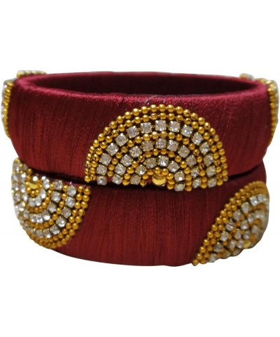 Festive Offer: Designer Handcrafted Ethnic Half Moon Silk Thread Bangles for Women Maroon 2.10 $7.70 Bracelets