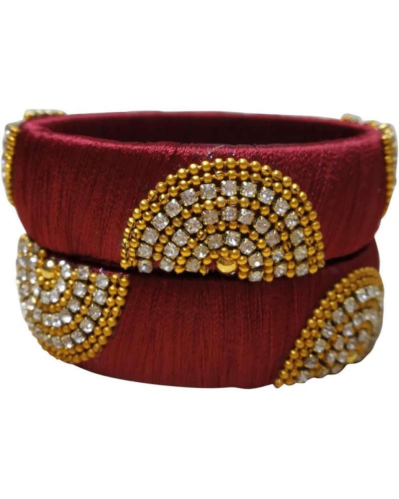 Festive Offer: Designer Handcrafted Ethnic Half Moon Silk Thread Bangles for Women Maroon 2.10 $7.70 Bracelets