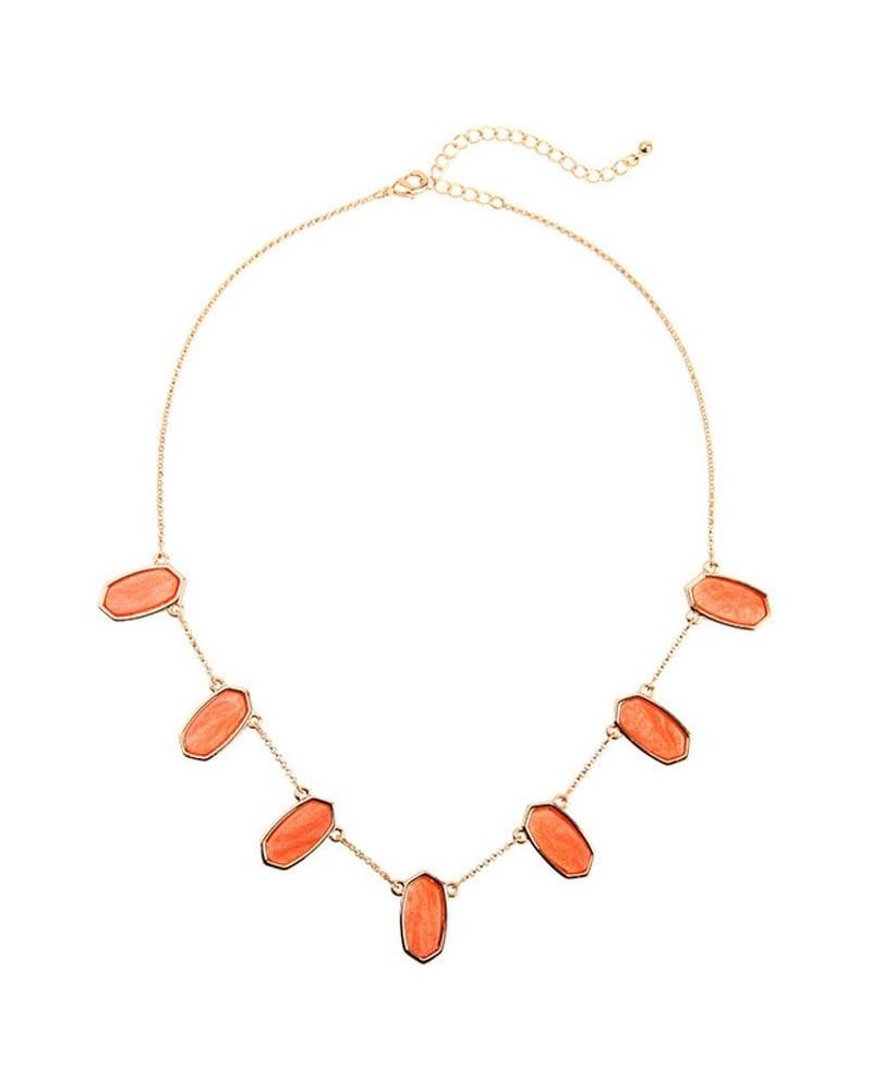 Framed Etched Oval Faux Druzy Glitter Statement Short Necklace for Women's Gift Outfit Jewelry Orange Tortoise Shell $8.57 Ne...