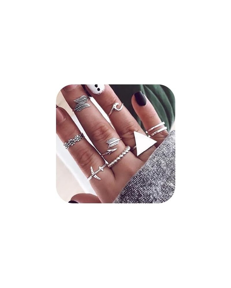 Vintage Boho Rings Crystal Rhinestones Joint Knuckle Stackable Ring Set with Cresent Punk Snake Stacking Midi Finger Rings fo...