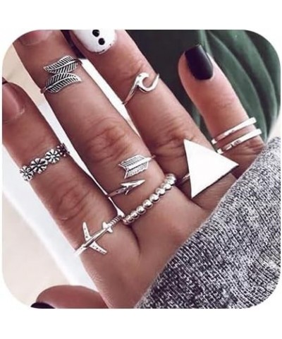 Vintage Boho Rings Crystal Rhinestones Joint Knuckle Stackable Ring Set with Cresent Punk Snake Stacking Midi Finger Rings fo...