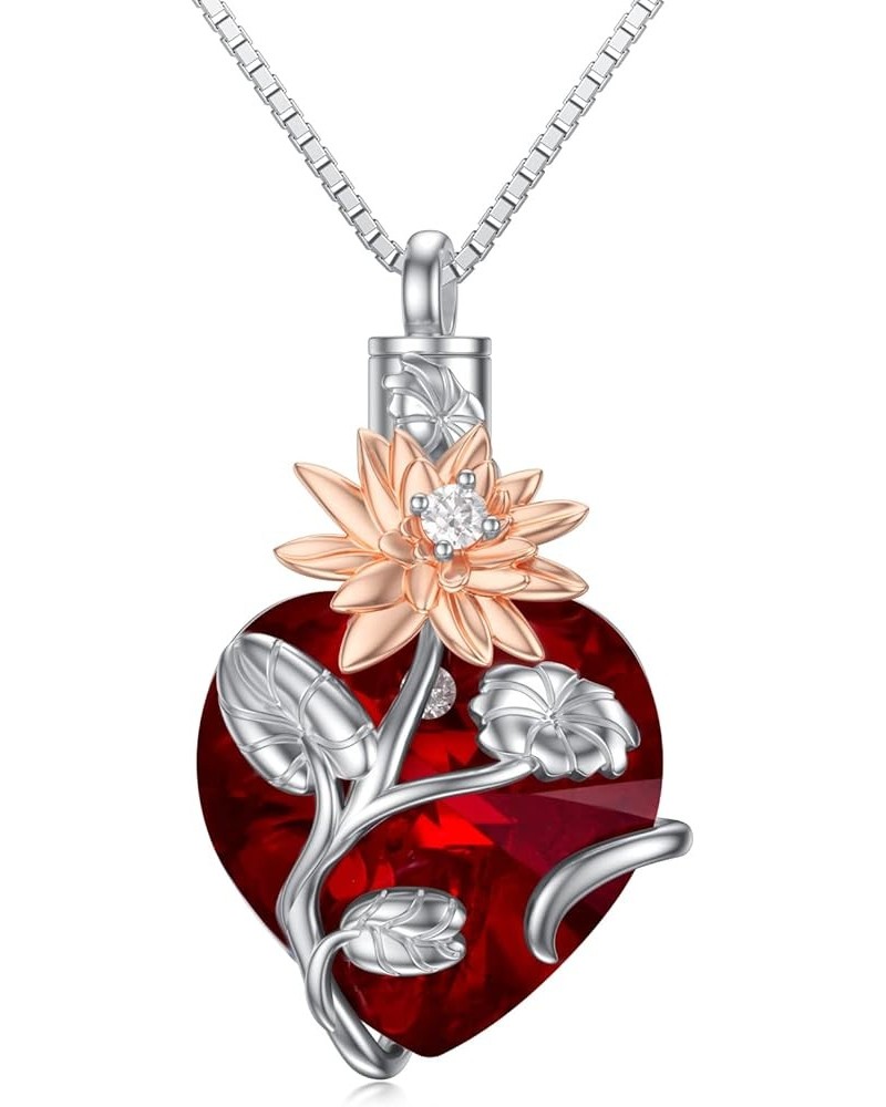 Heart Cremation Jewelry for Ashes Sterling Silver Birth Flower Urn Necklace with Crystal w/Funnel Filler Memorial Keepsake Je...