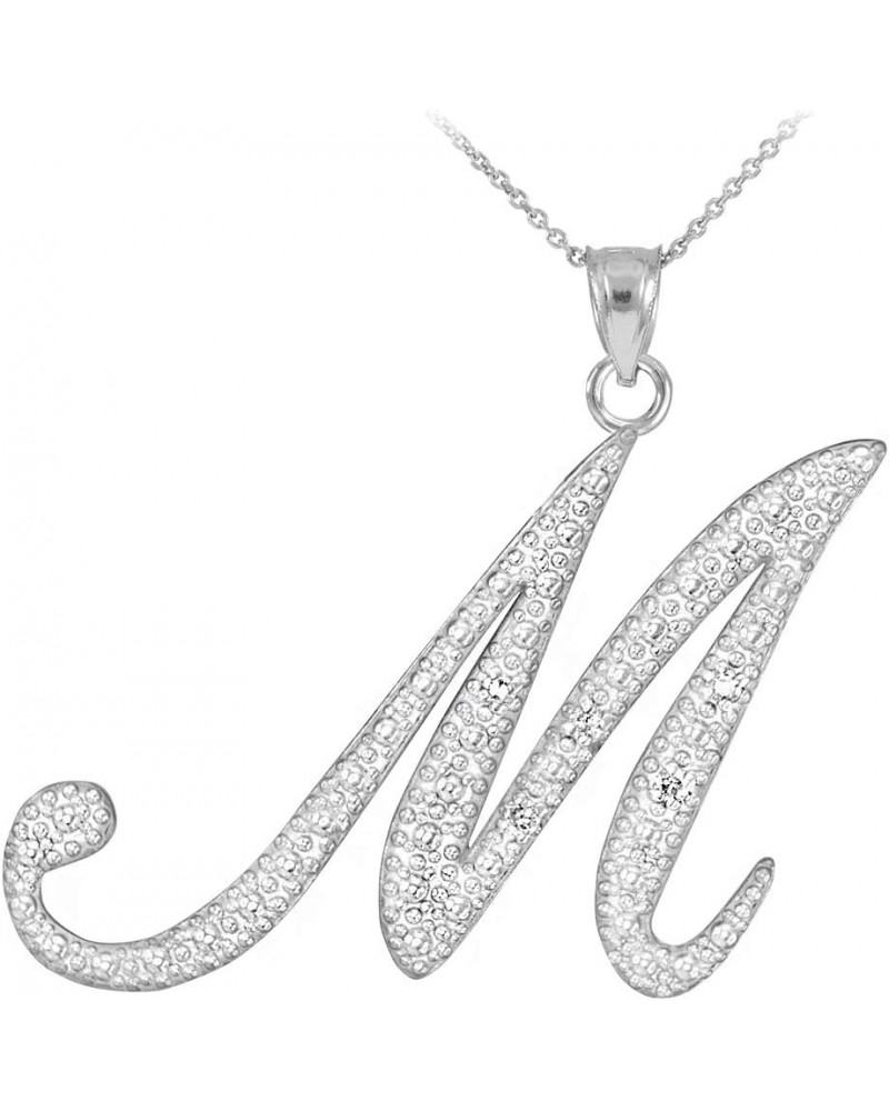 .925 Sterling Silver Cubic Zirconia Dangling Cursive Initial A-Z Charm 4/5" Pendant Necklace - Choice of Letter & Chain Lengt...