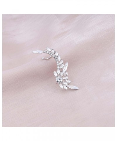 Vintage Crystal Leaf Cuff Earrings Sliver Rhinestone Ear Crawler Earrings Cz Leaf Crawler Climber Earrings Crystal Cz Cuff Wr...