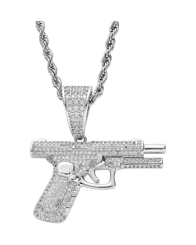 Gun Necklace for Men Women Titanium steel Full drill CZ Machine Gun Charm Pendants Silver and Gold Plated Hip hop Submachine ...