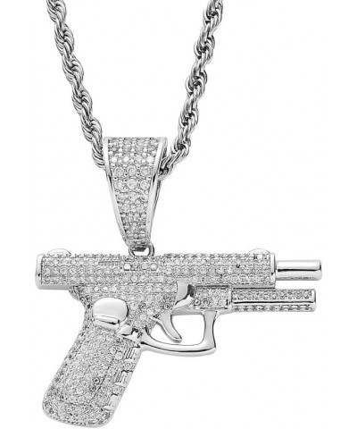 Gun Necklace for Men Women Titanium steel Full drill CZ Machine Gun Charm Pendants Silver and Gold Plated Hip hop Submachine ...