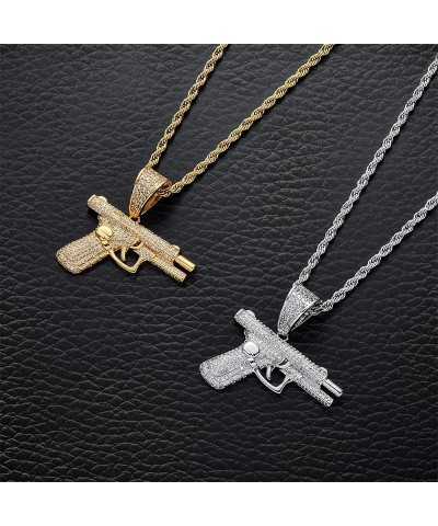 Gun Necklace for Men Women Titanium steel Full drill CZ Machine Gun Charm Pendants Silver and Gold Plated Hip hop Submachine ...