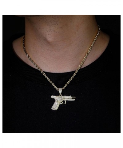 Gun Necklace for Men Women Titanium steel Full drill CZ Machine Gun Charm Pendants Silver and Gold Plated Hip hop Submachine ...