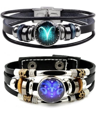 2Pcs Multilayer Constellation Zodiac Leather Bracelet Handmade Woven Zodiac Sign Wrap Wristband Bracelet Jewelry for Women Me...