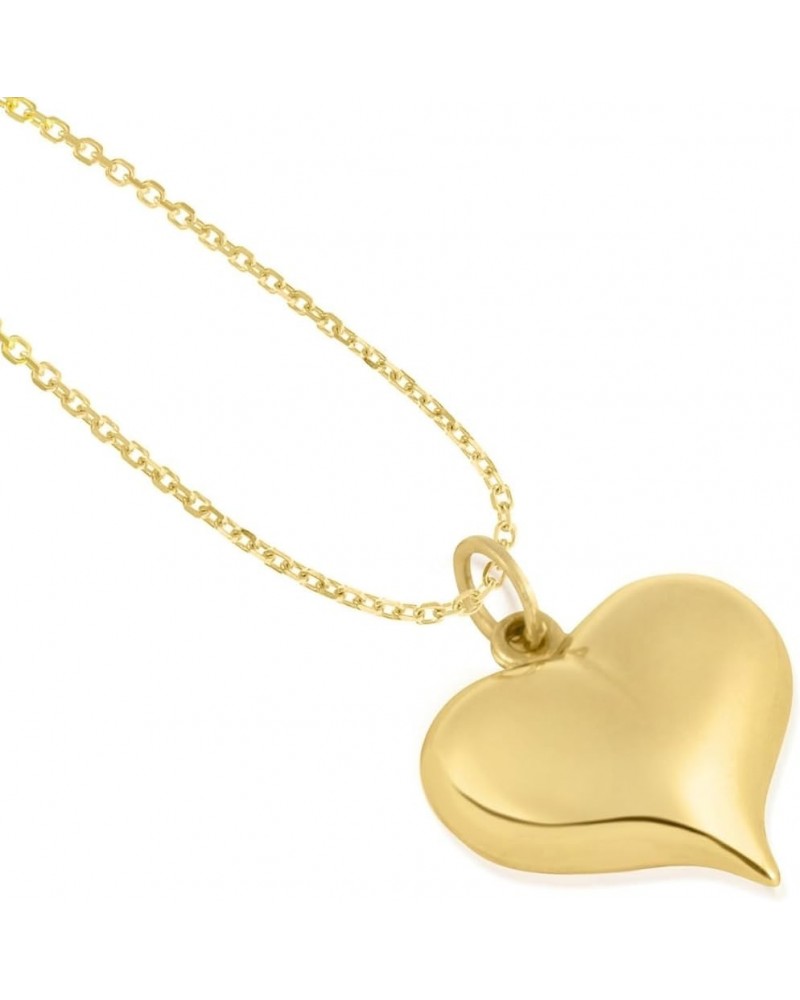 14K Yellow Gold Puffed Heart Pendant Chain Necklaces for Women - Assorted Designs and Sizes Small Polished Puffed Heart Cable...