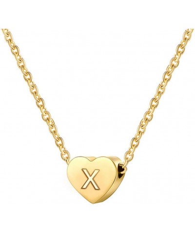 Stainless Steel Heart Shaped Alphabet Initial Letters Charm Collar Statement Pendant Necklace X-Gold $7.66 Necklaces