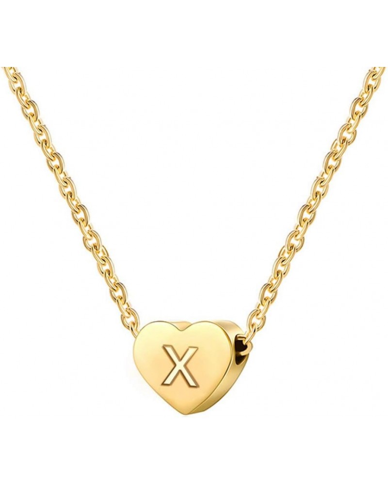 Stainless Steel Heart Shaped Alphabet Initial Letters Charm Collar Statement Pendant Necklace X-Gold $7.66 Necklaces