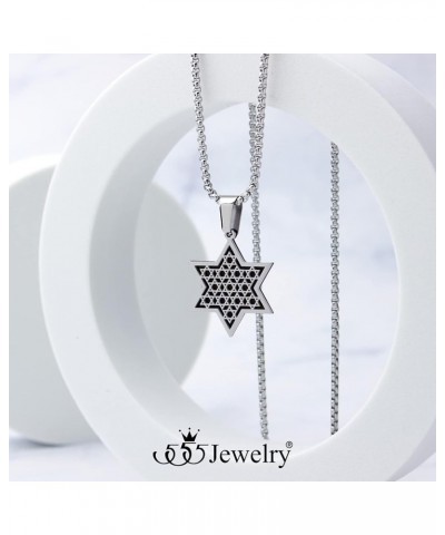 Exclusive Unisex Stainless Steel Star of David Necklace, 16-24 Inch Box Chain Silver & Black 22.0 Inches $12.97 Necklaces