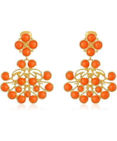 Gold-Plated Cabochon Clip-On Earrings Gold/Coral $45.00 Earrings