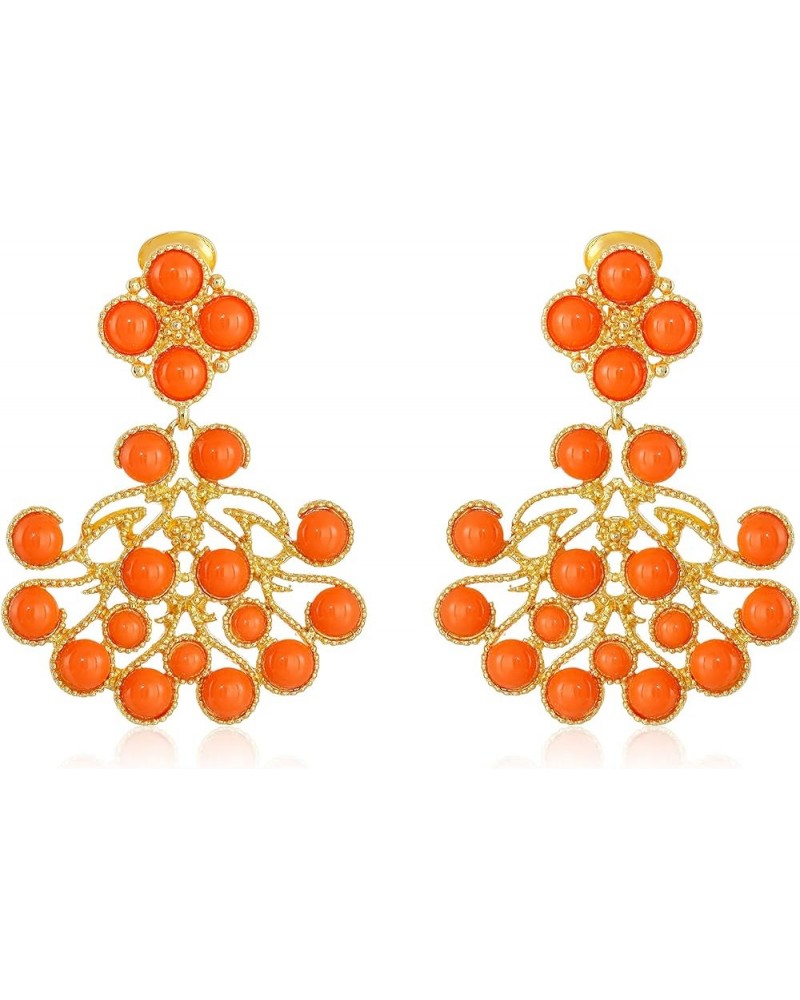 Gold-Plated Cabochon Clip-On Earrings Gold/Coral $45.00 Earrings