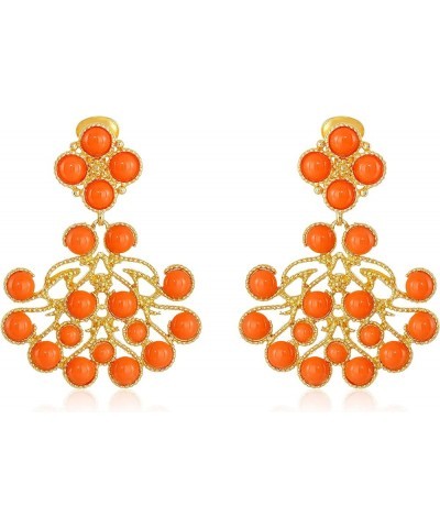 Gold-Plated Cabochon Clip-On Earrings Gold/Coral $45.00 Earrings