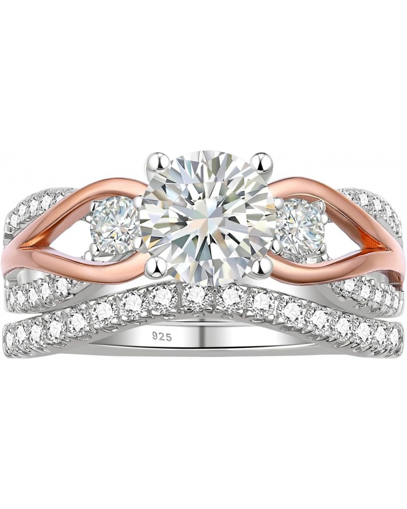 SHELOVES Rose Gold Three Stone Round Cut CZ Engagement Wedding Rings Set 925 Sterling Silver Sz 5-10 $25.19 Sets