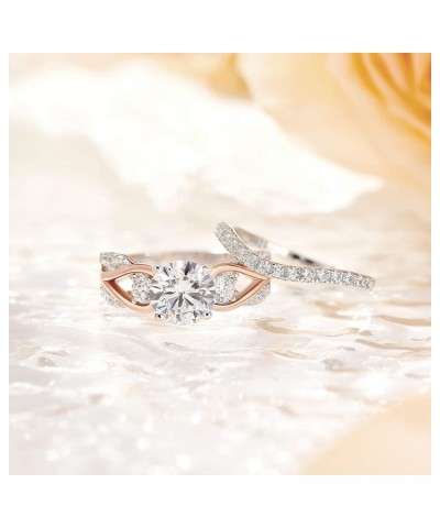 SHELOVES Rose Gold Three Stone Round Cut CZ Engagement Wedding Rings Set 925 Sterling Silver Sz 5-10 $25.19 Sets