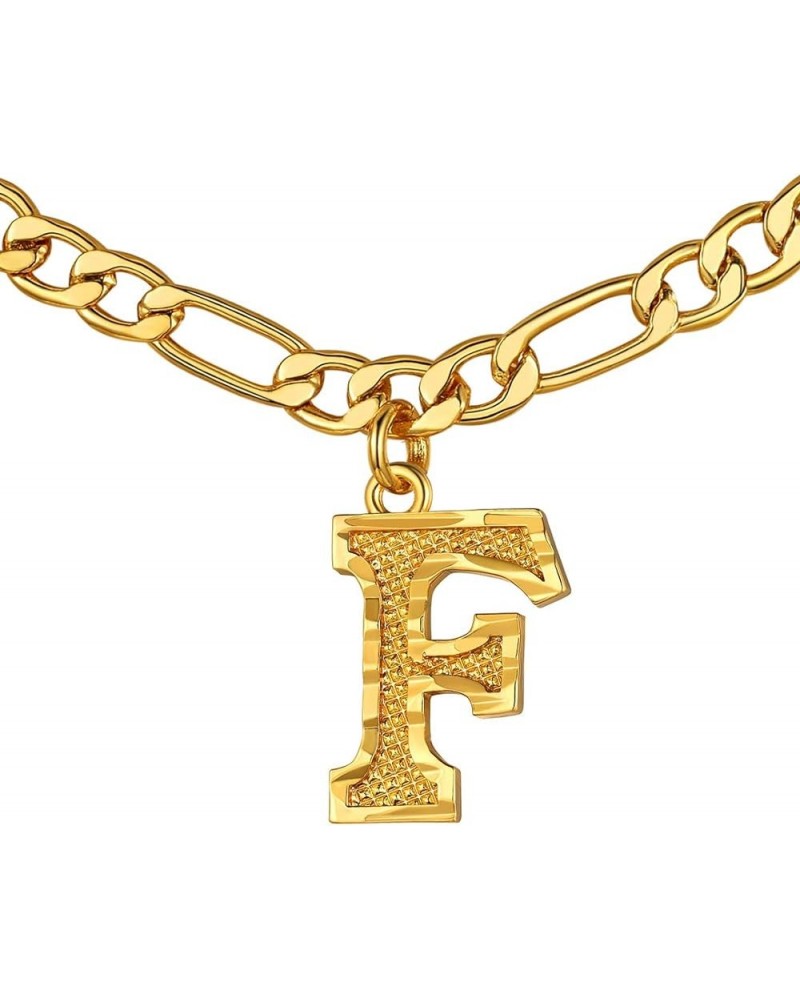 Gold Initial Figaro Chain Necklace, Custom Monogram Letter Choker Necklaces, 16"+2" Adjustable Letter F-Gold No Engraving $10...