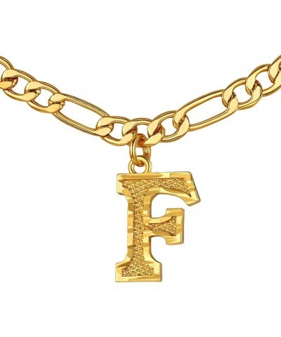 Gold Initial Figaro Chain Necklace, Custom Monogram Letter Choker Necklaces, 16"+2" Adjustable Letter F-Gold No Engraving $10...