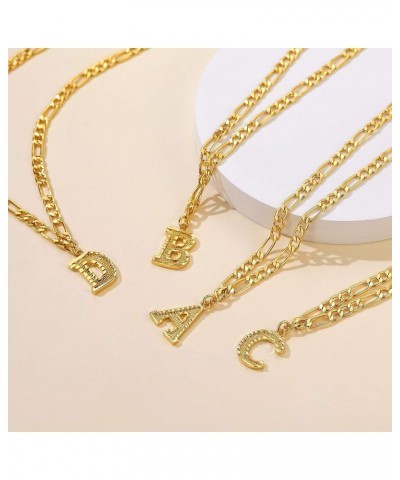 Gold Initial Figaro Chain Necklace, Custom Monogram Letter Choker Necklaces, 16"+2" Adjustable Letter F-Gold No Engraving $10...