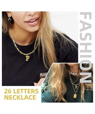 Gold Initial Figaro Chain Necklace, Custom Monogram Letter Choker Necklaces, 16"+2" Adjustable Letter F-Gold No Engraving $10...