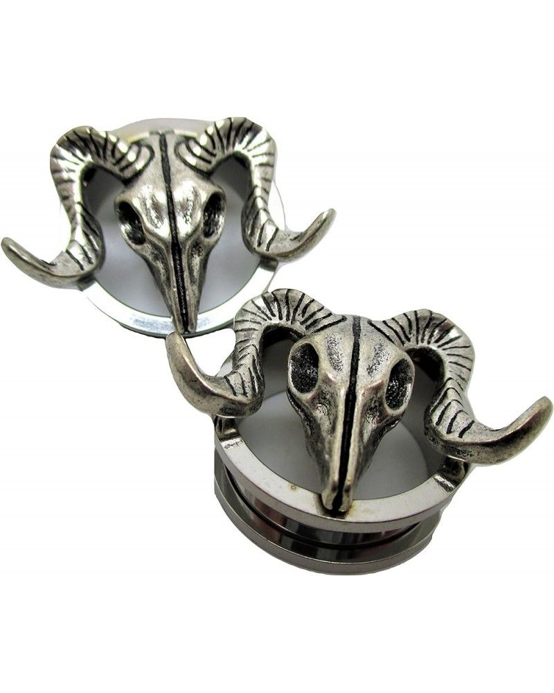 Ram Skull Ear Plugs - Stainless Steel Screw-On Ear Plugs - 8 Sizes - Pair - New! 11/16" (18mm) $11.17 Body Jewelry