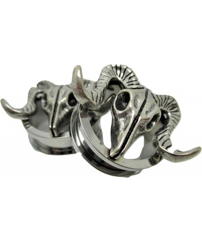 Ram Skull Ear Plugs - Stainless Steel Screw-On Ear Plugs - 8 Sizes - Pair - New! 11/16" (18mm) $11.17 Body Jewelry