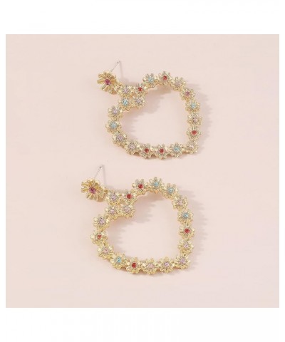 Multi-colored Rhinestone Inlaid Love Heart Earrings Statement Flower Earrings for Women Girls Gold $7.79 Earrings