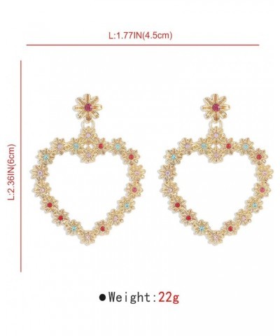 Multi-colored Rhinestone Inlaid Love Heart Earrings Statement Flower Earrings for Women Girls Gold $7.79 Earrings