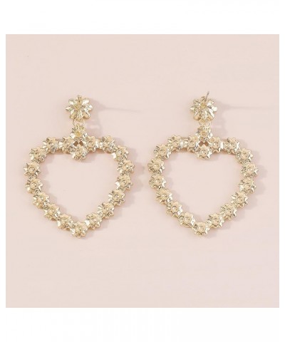 Multi-colored Rhinestone Inlaid Love Heart Earrings Statement Flower Earrings for Women Girls Gold $7.79 Earrings