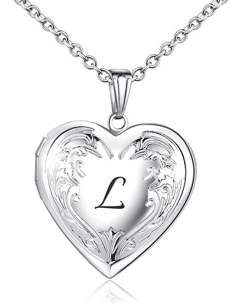 Locket Necklace that Holds Pictures Initial Alphabet A-Z Letter Pendant Necklace Platinum Plated Gifts for Women L $10.25 Nec...