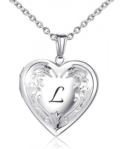 Locket Necklace that Holds Pictures Initial Alphabet A-Z Letter Pendant Necklace Platinum Plated Gifts for Women L $10.25 Nec...